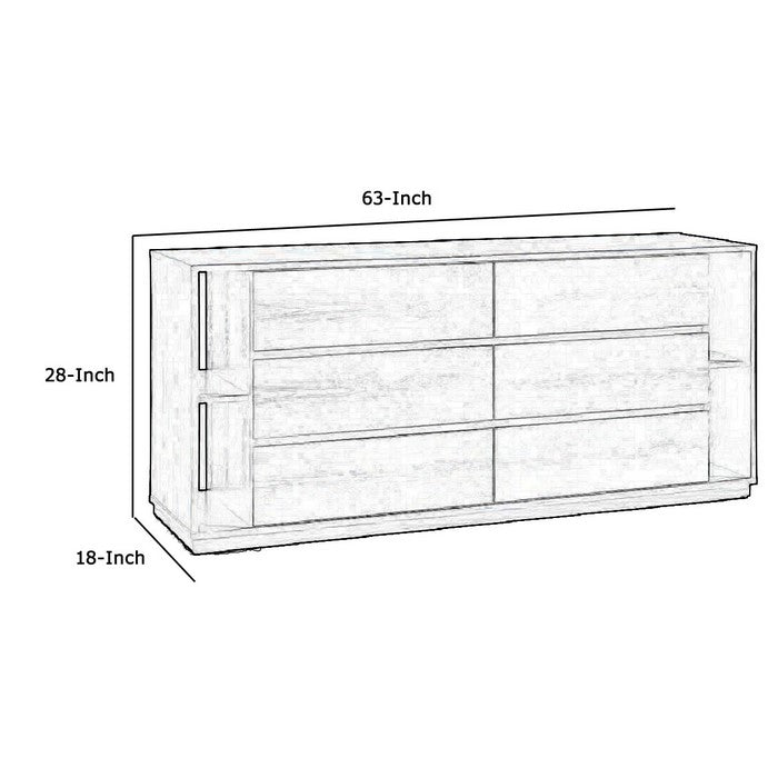 Contemporary 6 Drawer Dresser with Plinth Base and Wood Grain Details,Gray - BM216800