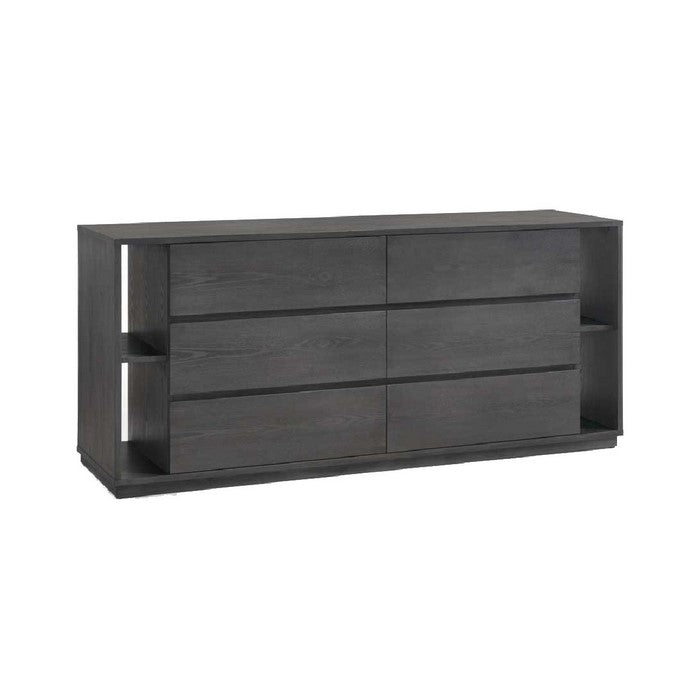 Contemporary 6 Drawer Dresser with Plinth Base and Wood Grain Details,Gray - BM216800