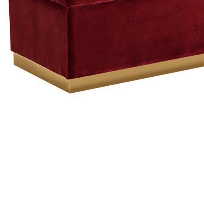 Lift Top Storage Fabric Bench with Vertical Tufted Channels, Red and Gold - BM216802