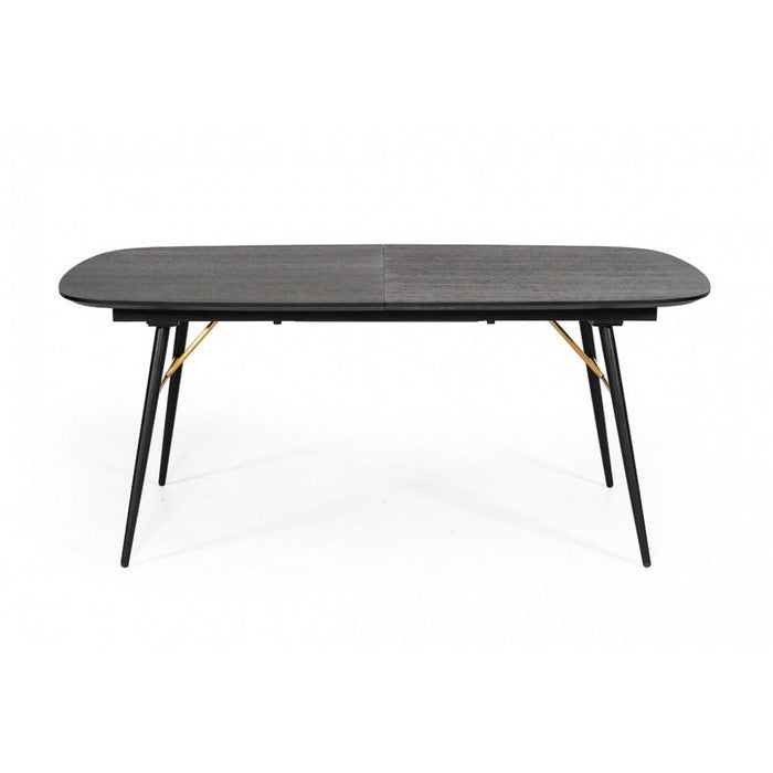 Wooden Obround Top Dining Table with Angled Legs and Extensible Leaf,Black - BM216803
