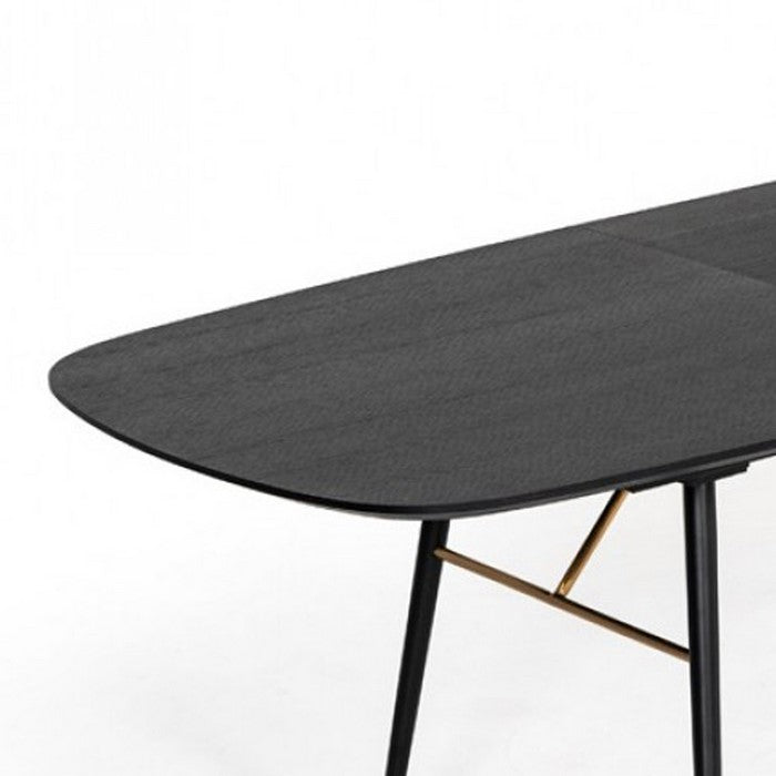 Wooden Obround Top Dining Table with Angled Legs and Extensible Leaf,Black - BM216803