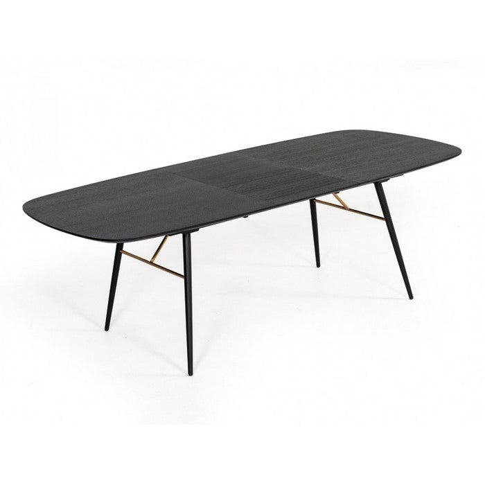 Wooden Obround Top Dining Table with Angled Legs and Extensible Leaf,Black - BM216803