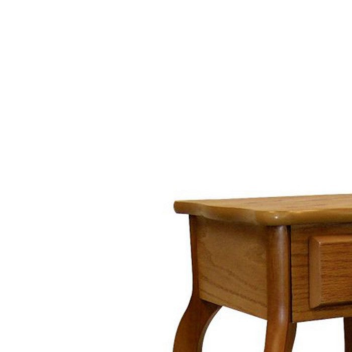 Grained Wooden Frame Plant Stand with 1 Drawer and Open Shelf, Oak Brown