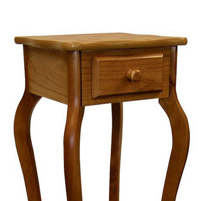 Grained Wooden Frame Plant Stand with 1 Drawer and Open Shelf, Oak Brown