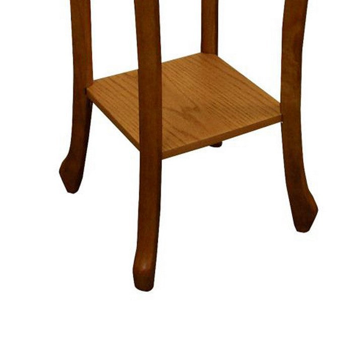 Grained Wooden Frame Plant Stand with 1 Drawer and Open Shelf, Oak Brown