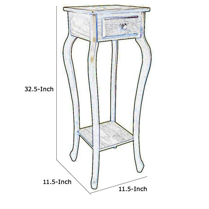 Grained Wooden Frame Plant Stand with 1 Drawer and Open Shelf, Oak Brown