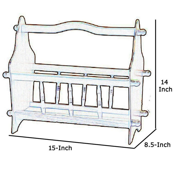 14 Inches Wooden Magazine Rack with Turned Slats on Side Rails, Oak Brown