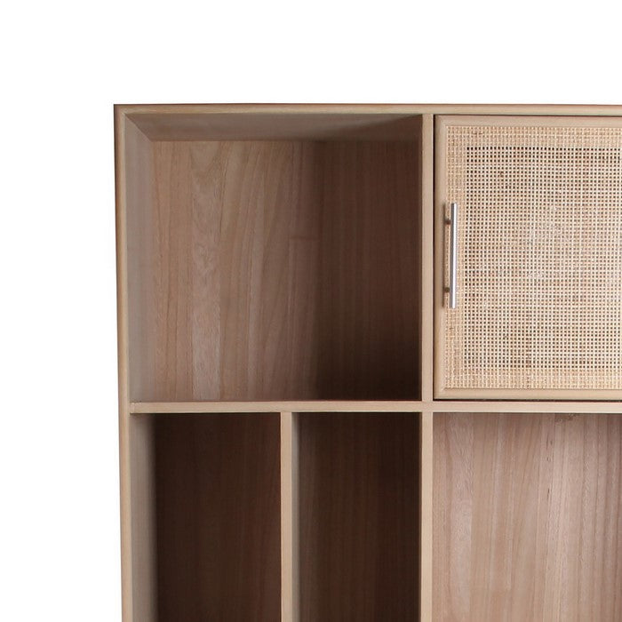 2 Door Wooden Bookshelf with 2 Drawers, Natural Brown
