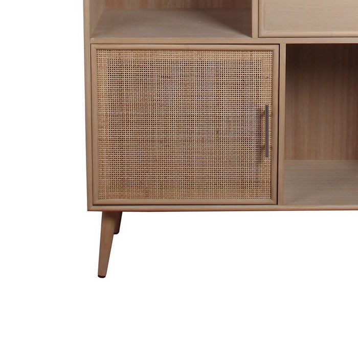 2 Door Wooden Bookshelf with 2 Drawers, Natural Brown