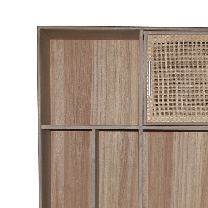 2 Door Wooden Bookshelf with 2 Drawers, Washed Brown