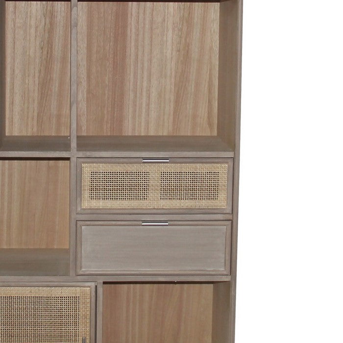 2 Door Wooden Bookshelf with 2 Drawers, Washed Brown
