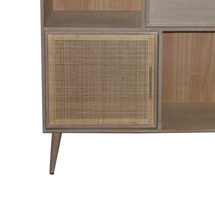 2 Door Wooden Bookshelf with 2 Drawers, Washed Brown