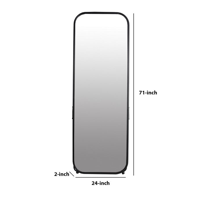 Metal Frame Long Leaner Mirror with Back Support, Black and Silver