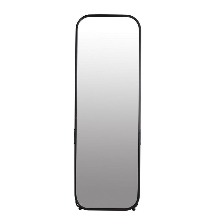 Metal Frame Long Leaner Mirror with Back Support, Black and Silver