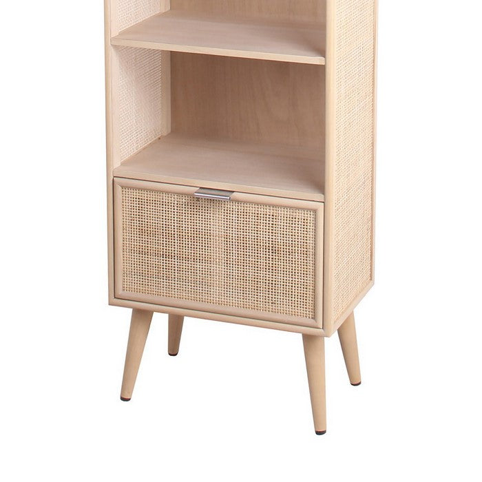 1 Drawer Wood Rack with 5 Open Shelves, Natural Brown