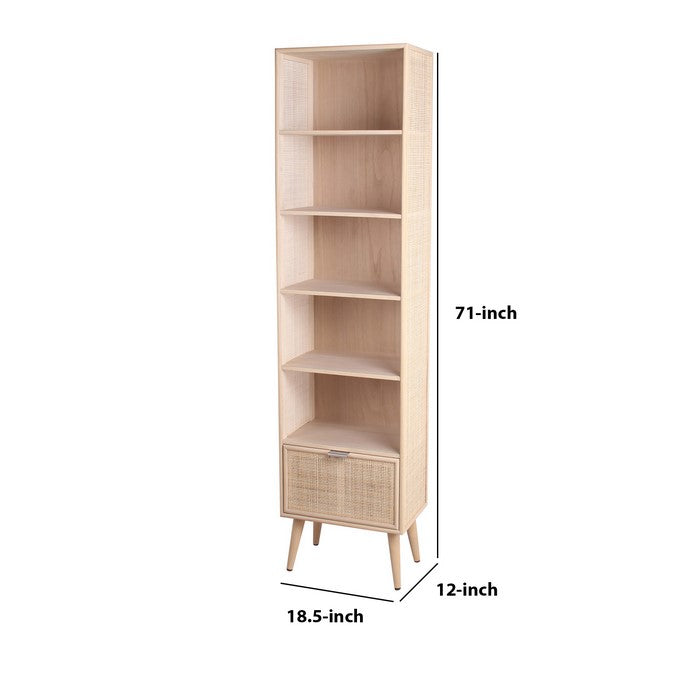 1 Drawer Wood Rack with 5 Open Shelves, Natural Brown