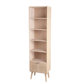 1 Drawer Wood Rack with 5 Open Shelves, Natural Brown