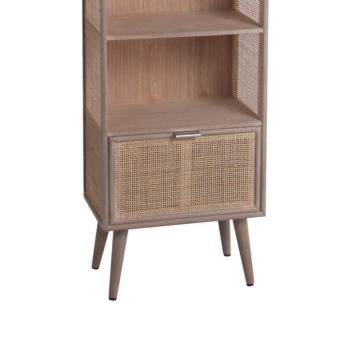 1 Drawer Wood Rack with 5 Open Shelves, Washed Brown