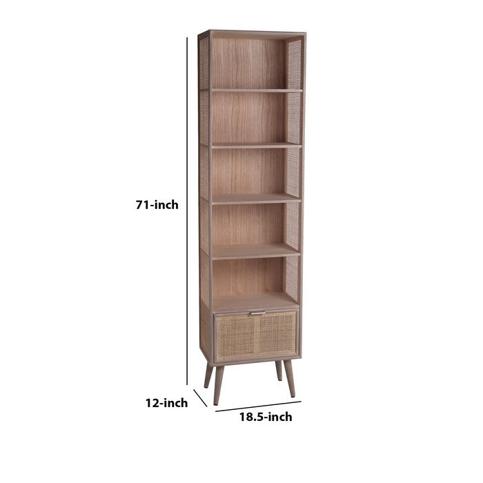 1 Drawer Wood Rack with 5 Open Shelves, Washed Brown