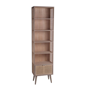 1 Drawer Wood Rack with 5 Open Shelves, Washed Brown