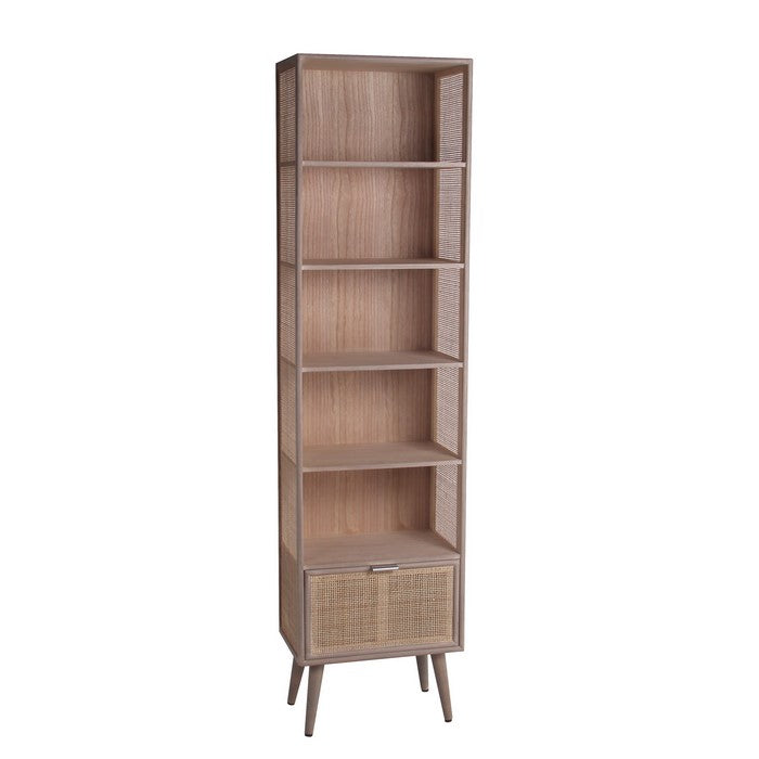 1 Drawer Wood Rack with 5 Open Shelves, Washed Brown