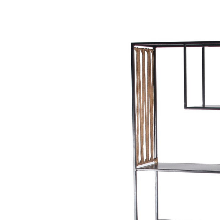 5 Tier Metal Bookshelf with Rattan Sides, Black and Gold