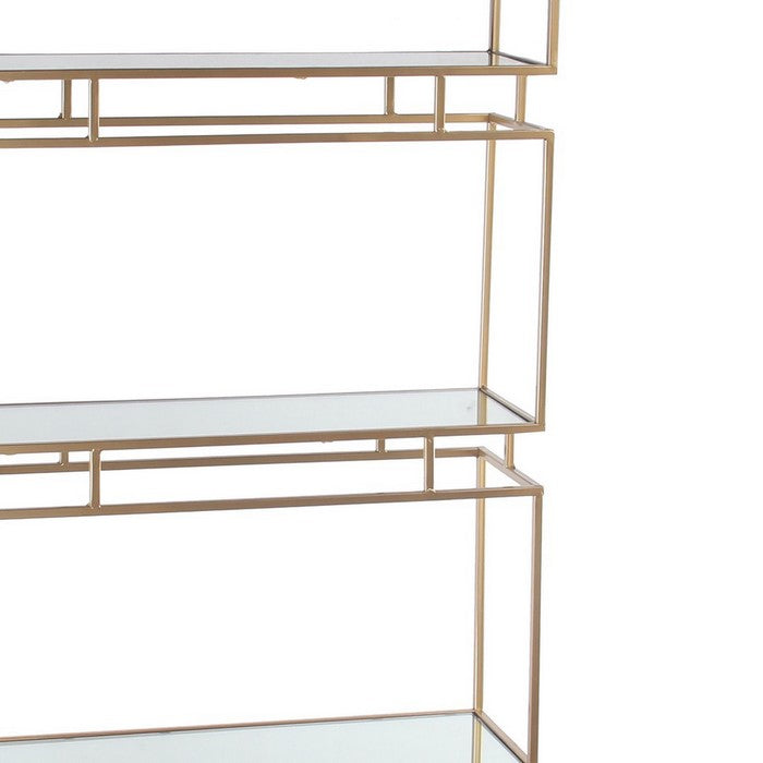Metal and Glass Bakers Rack with 4 Open Shelves, Gold and Mirror