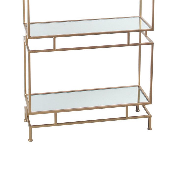 Metal and Glass Bakers Rack with 4 Open Shelves, Gold and Mirror