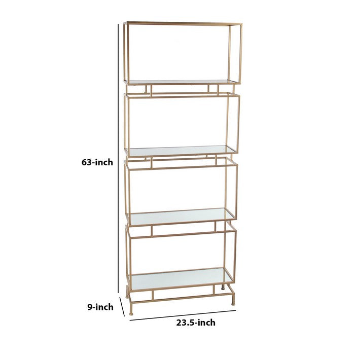 Metal and Glass Bakers Rack with 4 Open Shelves, Gold and Mirror