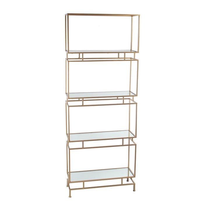 Metal and Glass Bakers Rack with 4 Open Shelves, Gold and Mirror
