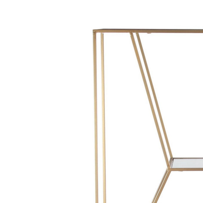 Geometric Design Metal Shelf with Tubular Frame, Gold, Silver