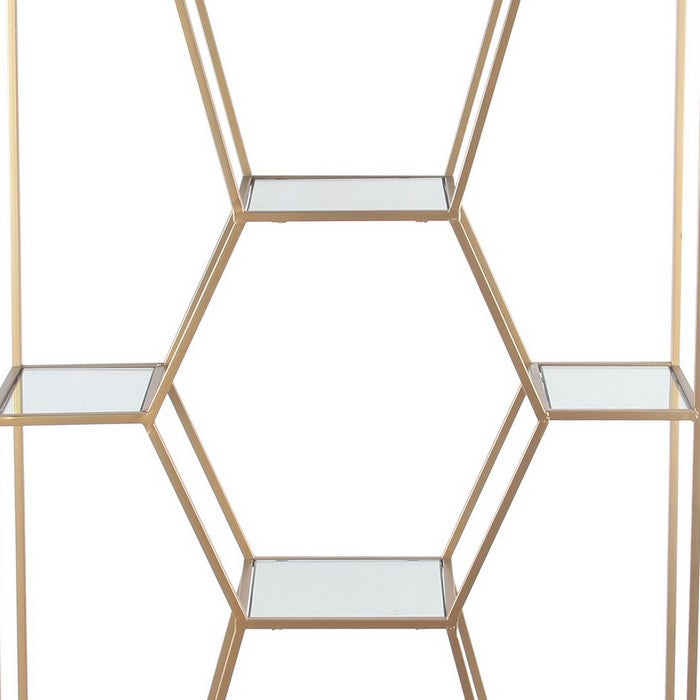 Geometric Design Metal Shelf with Tubular Frame, Gold, Silver