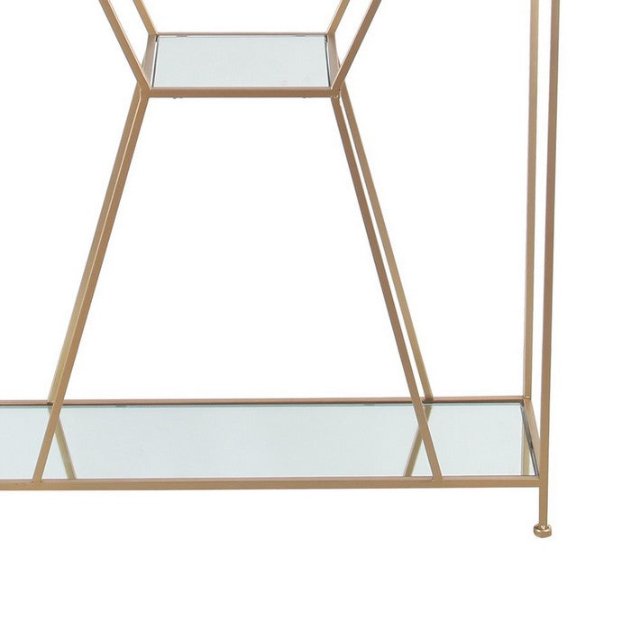 Geometric Design Metal Shelf with Tubular Frame, Gold, Silver