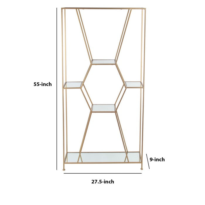 Geometric Design Metal Shelf with Tubular Frame, Gold, Silver