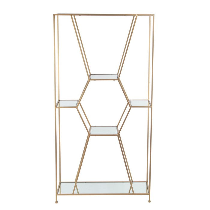 Geometric Design Metal Shelf with Tubular Frame, Gold, Silver
