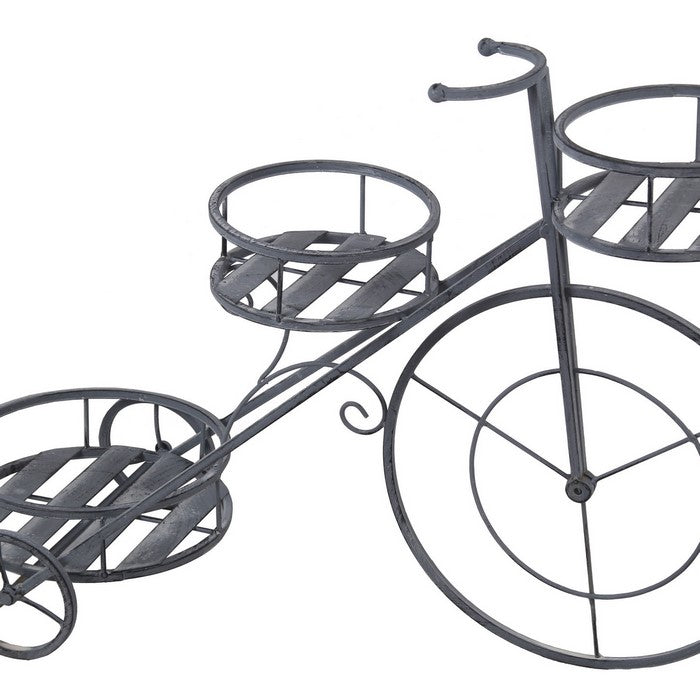 3 Tier Industrial Style Bicycle Design Metal Planter, Gray