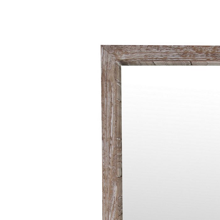 Rectangular Wooden Frame Wall Mirror, Weathered Brown and Silver