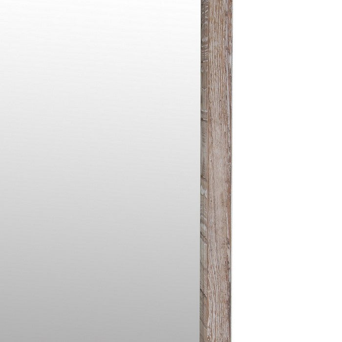 Rectangular Wooden Frame Wall Mirror, Weathered Brown and Silver