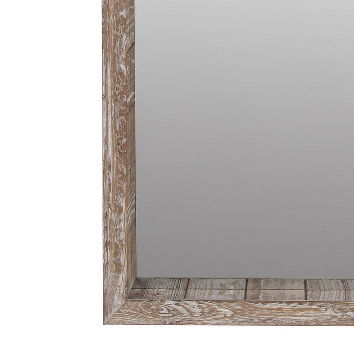 Rectangular Wooden Frame Wall Mirror, Weathered Brown and Silver