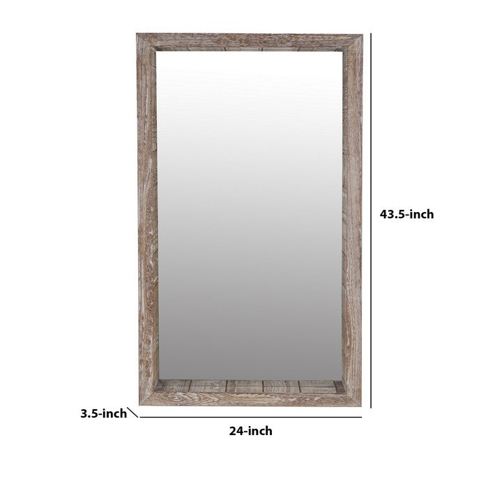 Rectangular Wooden Frame Wall Mirror, Weathered Brown and Silver