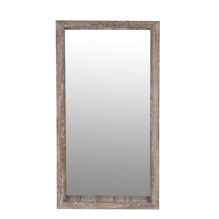 Rectangular Wooden Frame Wall Mirror, Weathered Brown and Silver