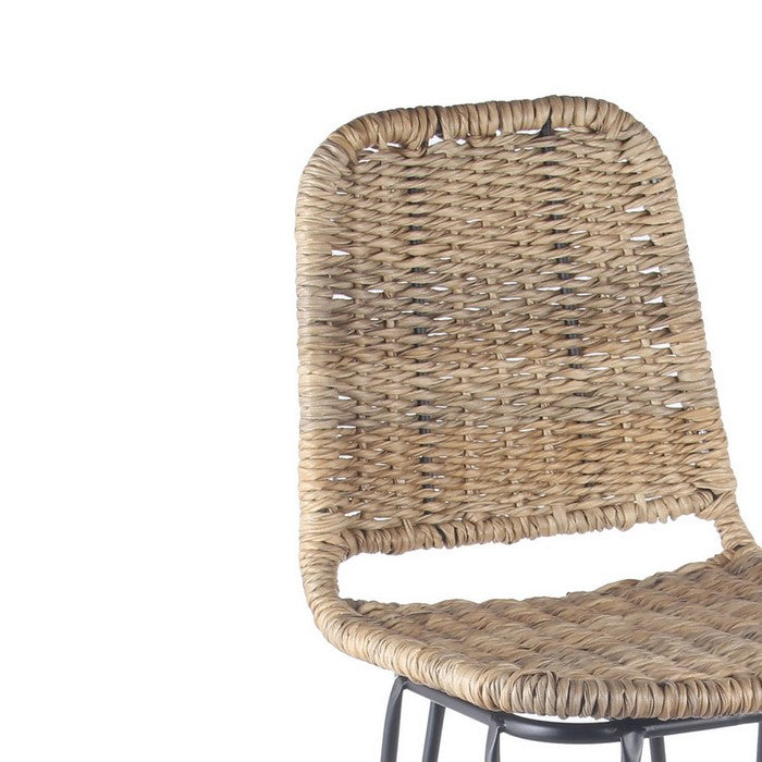 Tubular Metal Frame Barstool with Rattan Seating, Beige and Black