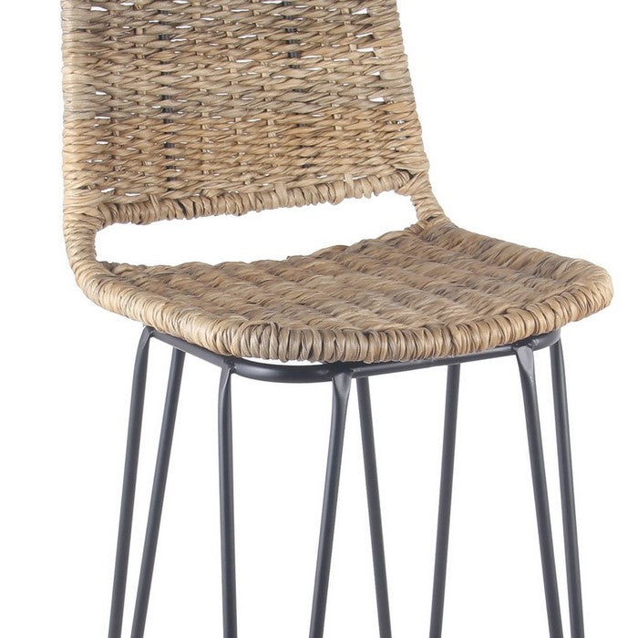 Tubular Metal Frame Barstool with Rattan Seating, Beige and Black