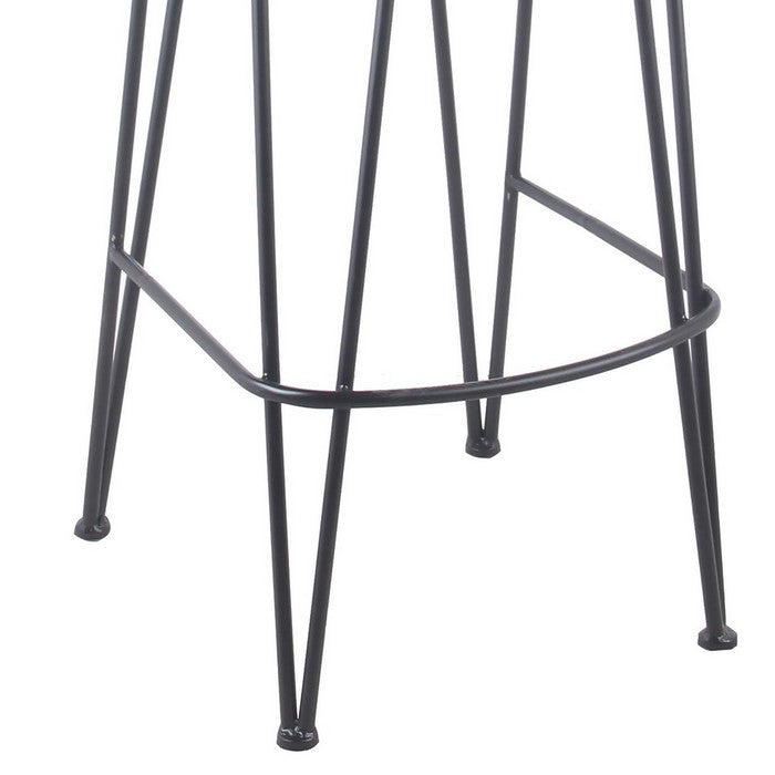 Tubular Metal Frame Barstool with Rattan Seating, Beige and Black