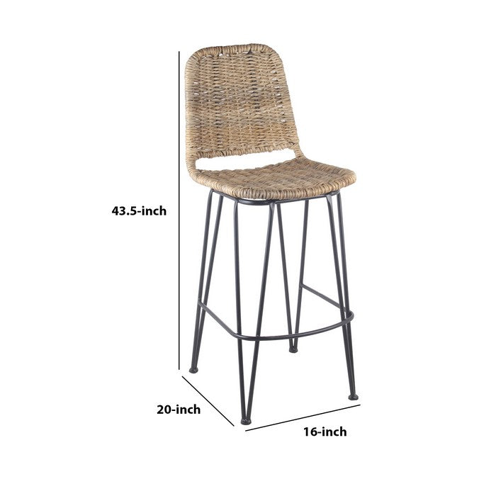Tubular Metal Frame Barstool with Rattan Seating, Beige and Black