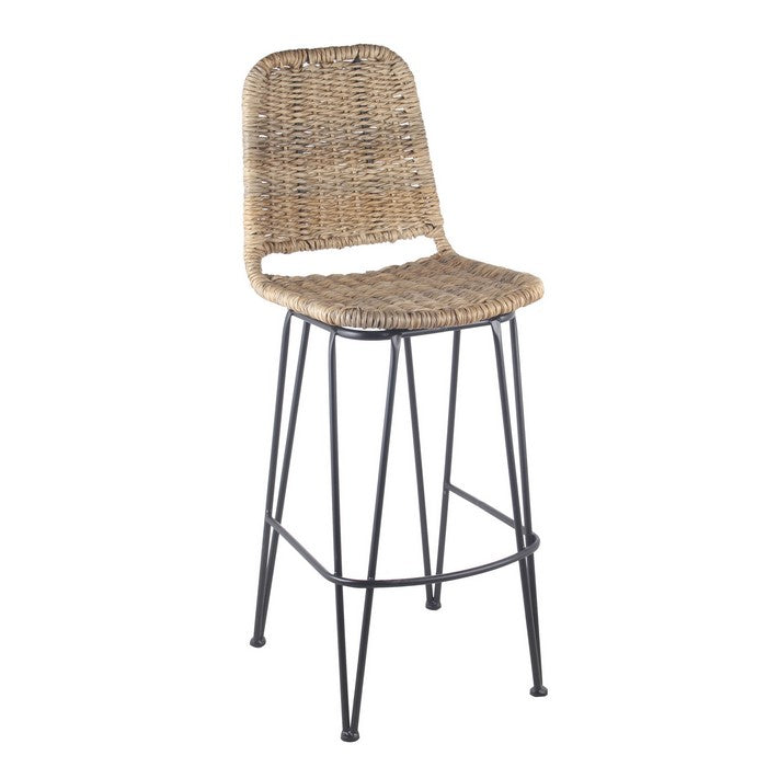 Tubular Metal Frame Barstool with Rattan Seating, Beige and Black