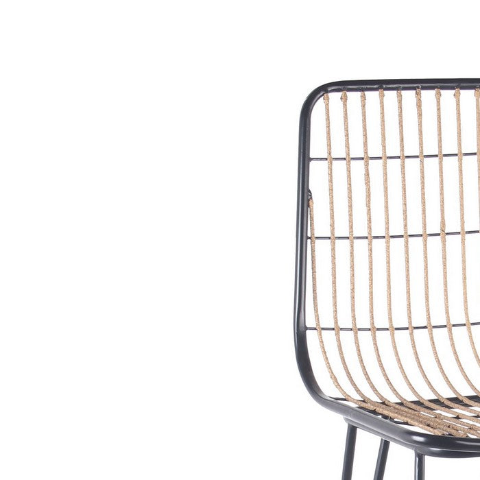 Rattan Seating Barstool with Tubular Metal Frame, Beige and Black