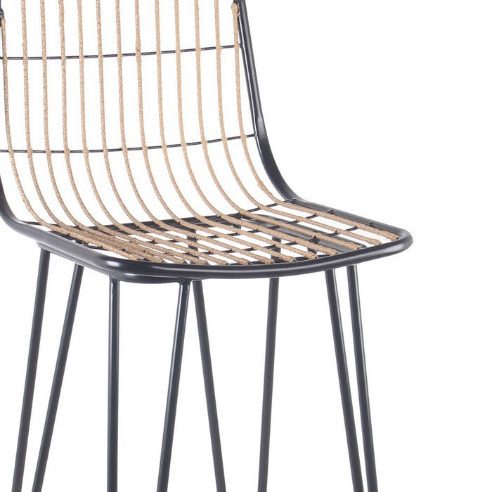 Rattan Seating Barstool with Tubular Metal Frame, Beige and Black