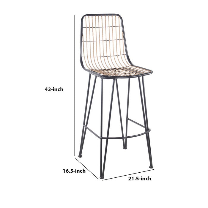 Rattan Seating Barstool with Tubular Metal Frame, Beige and Black