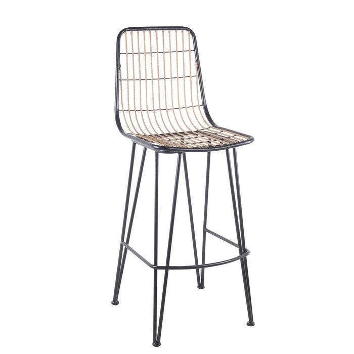 Rattan Seating Barstool with Tubular Metal Frame, Beige and Black